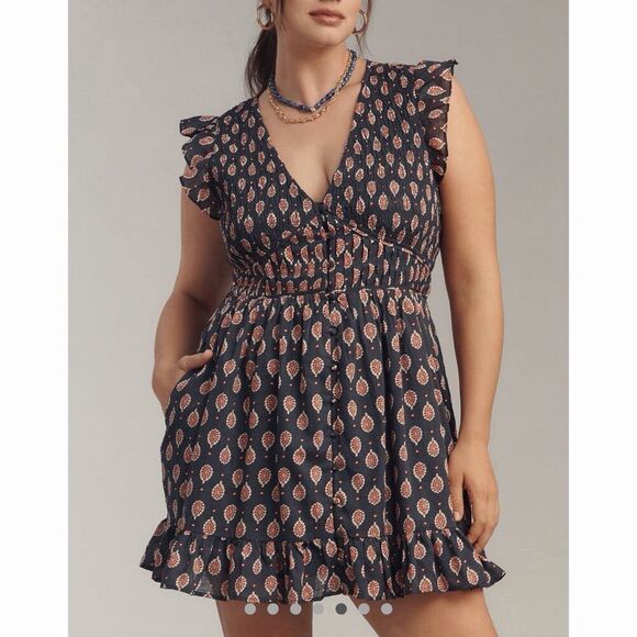 Anthropologie Dresses & Skirts - Anthropologie The Peregrine Mini Dress Smock Bodice Mini Dress Navy Womens 1X
